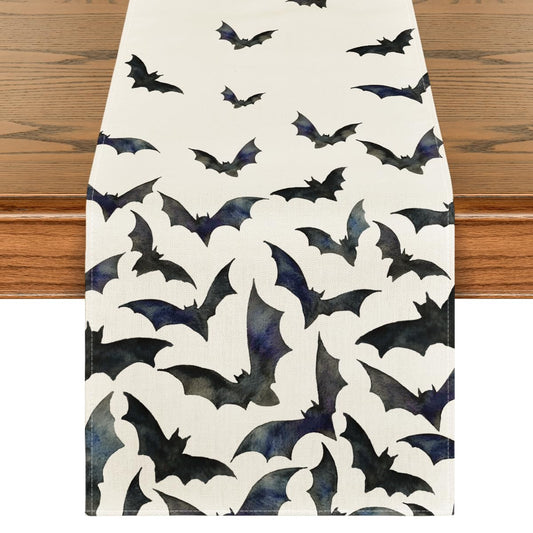 Artoid Mode Silhouette Black Bats Halloween Table Runner, Fall Kitchen Dining Table Decoration for Home Party Decor 13x72 Inch