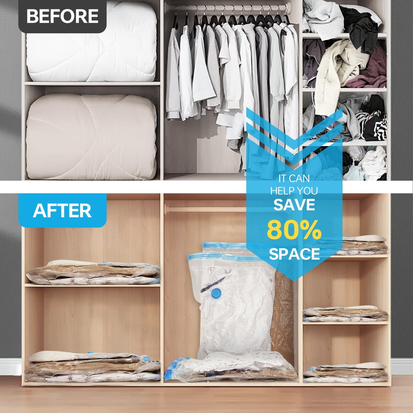 AKLL7S Vacuum Storage Bags with Electric Pump, 12 Pack Space Saver Bags(3 Jumbo/3 Large/3 Medium/3 Small) Vacuum Seal Bags for Clothing, Comforters, Blankets, Travel(Hand Pump Included)