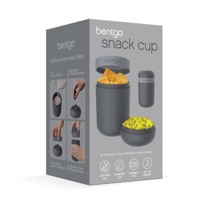 Bentgo Snack Cup - Reusable Snack Container with Leak-Proof Design, Toppings Compartment, and Dual-Sealing Lid, Portable & Lightweight for Work, Travel, Gym - Dishwasher Safe (Dark Gray)