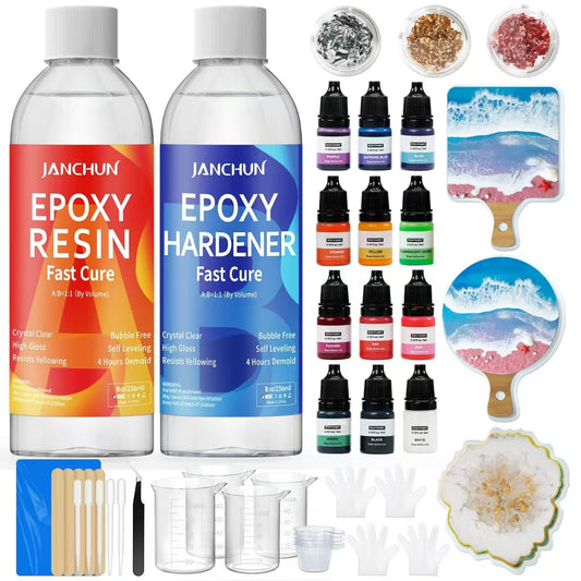 JANCHUN Epoxy Resin Kit,Coating and Coaster Molds for Resin Casting with Gold Flakes Color Pigments,Art Epoxy Resin Crystal Clear for Art,Crafts,Jewelry,DIY,Tumbler,River Table