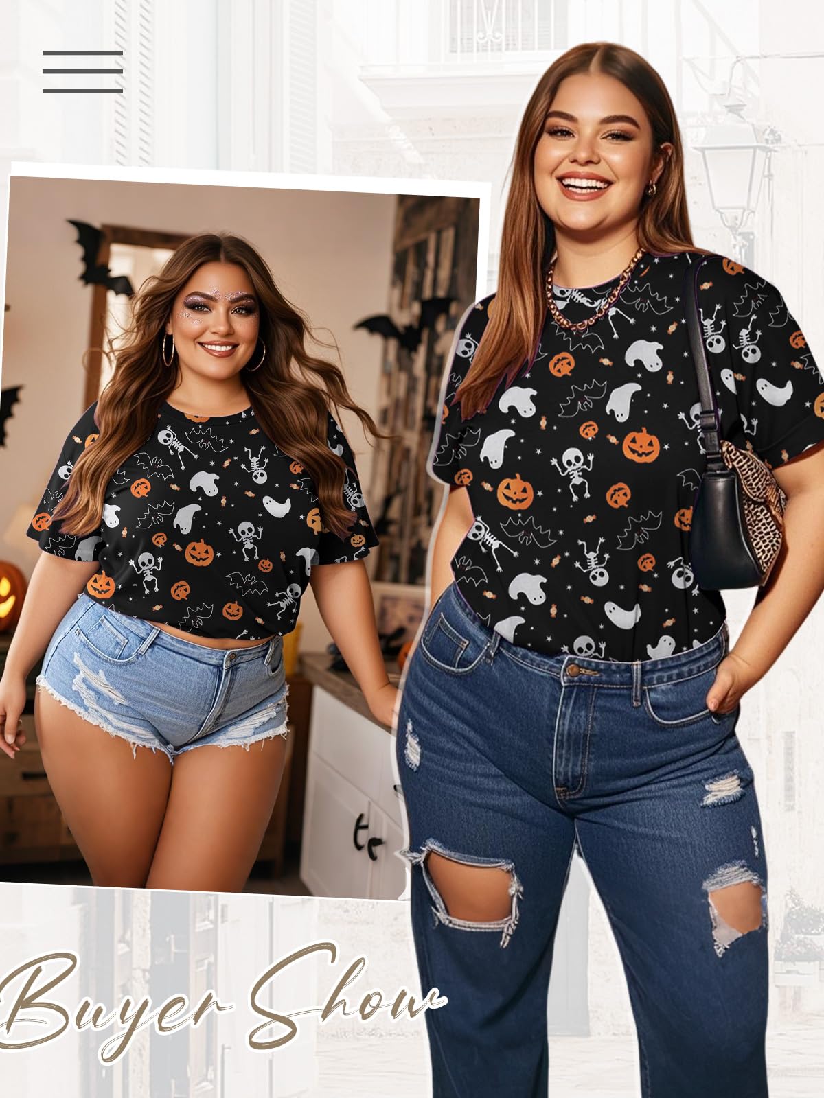 Anbech Women Plus Size Halloween Tops Pumpkin Grapchic Thanksgiving T-Shirt (Full Black, 4XL)