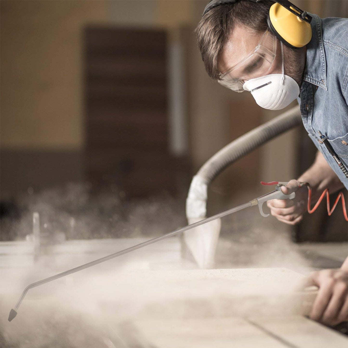 Hiltex 31111 Long Reach Pneumatic Air Blow Gun | 24” Length | 1/4" NPT Air Inlet | Angled Aluminum Nozzle with Pistol Grip Trigger | Rubber Tip