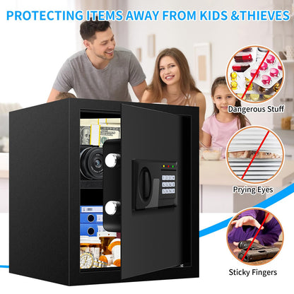 2.3 Cuft Fire proof Safes for HOME USE, Digital Security Safe Box with Programmable Keypad and Spare Keys, Safety Box for Home Office Business, Document Safe for Money Medicine Valuables
