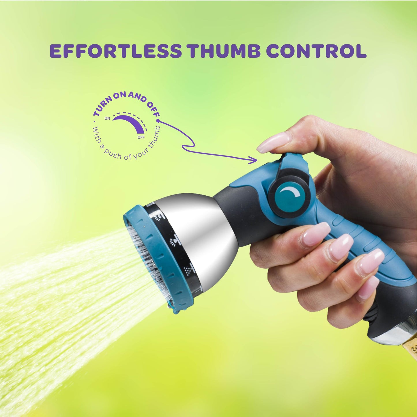 Hose Nozzle [Blue] Heavy Duty Hose Sprayer With 10 Adjustable Watering Patterns. Thumb Control Design, Comfortable Ergonomic Grip, Garden Hose Nozzle for Watering Plants & Lawns/Fun showers/Cleaning