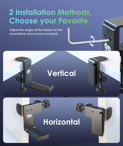 6amLifestyle Foldable Headphone Hodler Hook Hanger Stand Under Desk, Headphone Wall Mount with Cable Organizer Save Space Metal, Headset Holder Clamp for Headphones Gaming PC Headsets, Purse Handbag