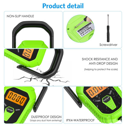 AMIR Digital Fishing Scale, 110lb/50kg Portable Luggage Scale, Electronic Fishing Scale with Lip Gripper, Digital Weight Scale with 38'' Tape Measure, Batteries Included