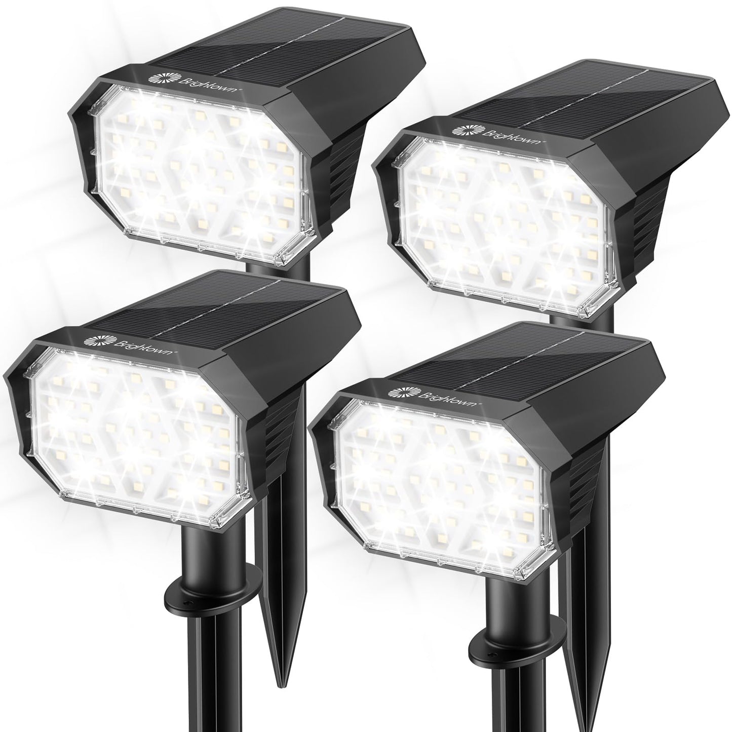 Brightown 4Pack Solar Spot Lights Outdoor with 58 LED & 1800mAh, IP67 Solar Lights Outdoor Waterproof with 3 Light Modes, 2-in-1 Dual Use Outdoor Solar Lights for Yard, Garden and Pathway (Cool White)