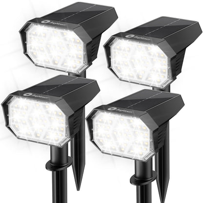 Brightown 4Pack Solar Spot Lights Outdoor with 58 LED & 1800mAh, IP67 Solar Lights Outdoor Waterproof with 3 Light Modes, 2-in-1 Dual Use Outdoor Solar Lights for Yard, Garden and Pathway (Cool White)