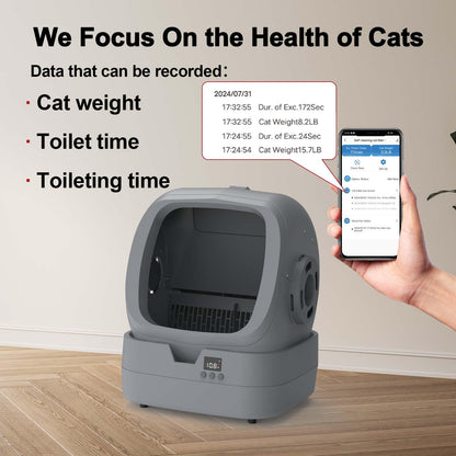 Automatic Cat Litter Box Self Cleaning - APP Control and Weight Monitoring - 86L Ultra-Quiet - Smart Health Monitor, Safe Anti-Pinch, Self Cleaning Litter Box (Assembly Required) -Worry Free Returns