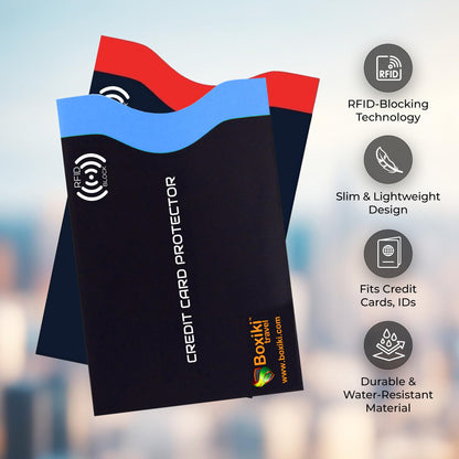 Boxiki Travel RFID Blocking Sleeves, Set with Color Coding | Identity Theft Prevention RFID Blocking Envelopes Set of 12 Credit Card Sleeves (Navy Blue)