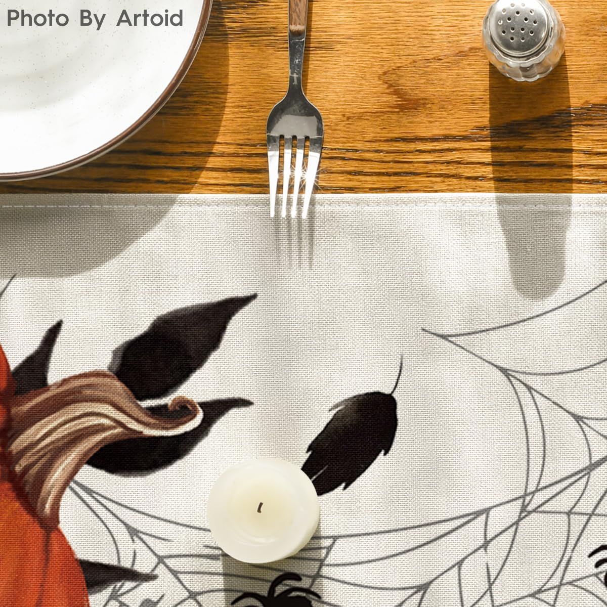 Artoid Mode Pumpkins Spider Web Halloween Table Runner, Seasonal Fall Kitchen Dining Table Decoration for Home Party Decor 13x72 Inch