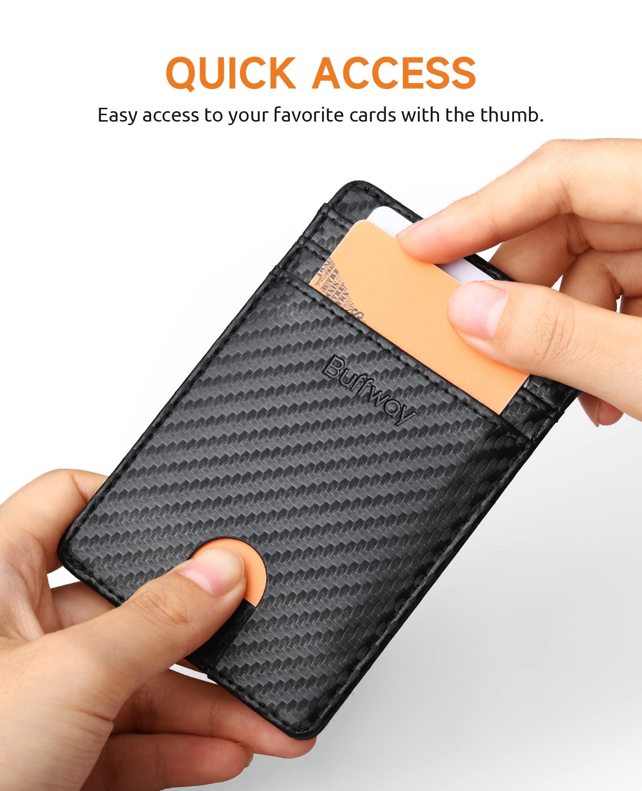 Buffway Mens Slim Wallet, Minimalist Thin Front Pocket Leather Credit Card Holder with RFID Blocking for Work Travel - Atlanta Black