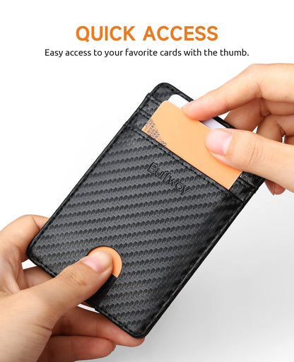 Buffway Mens Slim Wallet, Minimalist Thin Front Pocket Leather Credit Card Holder with RFID Blocking for Work Travel - Atlanta Black