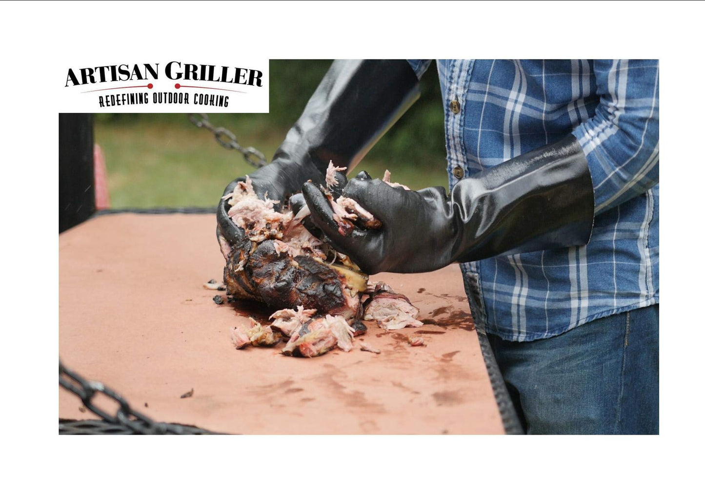 Artisan Griller BBQ, Smoker & Oven glove- Insulated Heat Resistant for Fryer & Kitchen. Great Barbecue Smoking Oyster Mitt–Turkey Fryer, Oil,Fire & Water resistant -(Size 10/XL – Black neoprene)