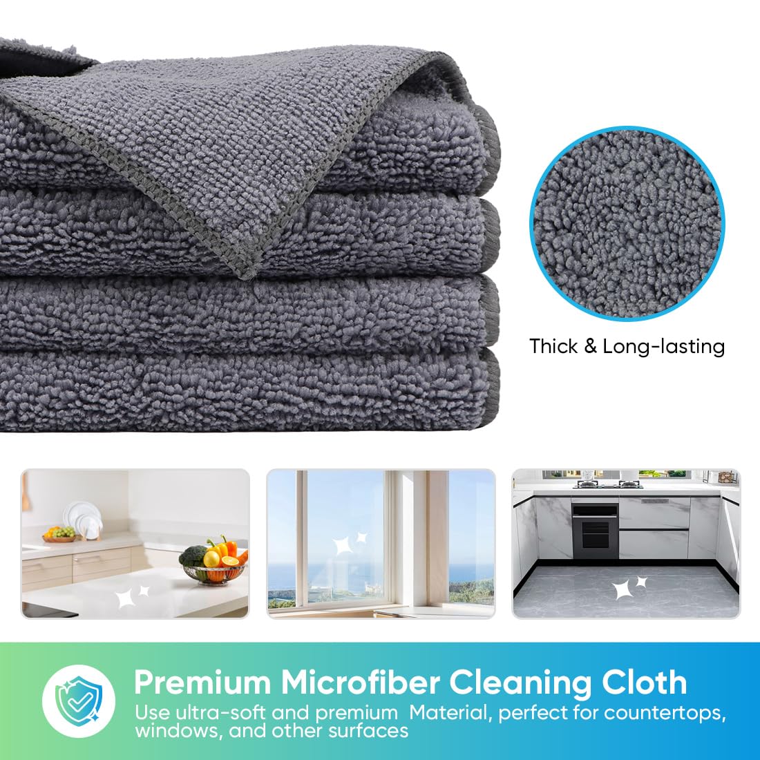 HOMEXCEL Grey Microfiber Cleaning Cloth, 12 Pack Premium Microfiber Towels for Cars, Lint Free, Scratch-Free, Highly Absorbent, Reusable Cleaning Rags for Car, Household, Kitchen, Window, 11.5"X11.5"