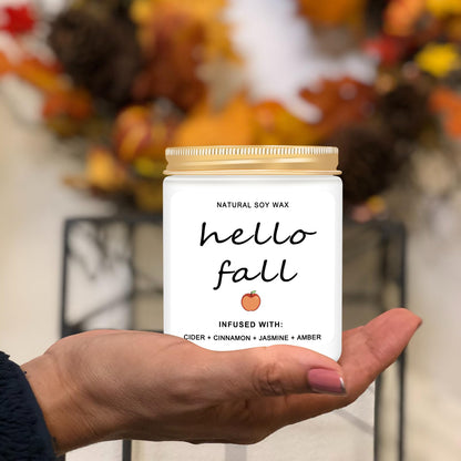 Homsolver Fall Decor Candles, Cider, Cinnamon, Jasmine, Amber Autumn Decorations Scented Candles for Home, 50 Hour Burn Time, Hello Fall Candle