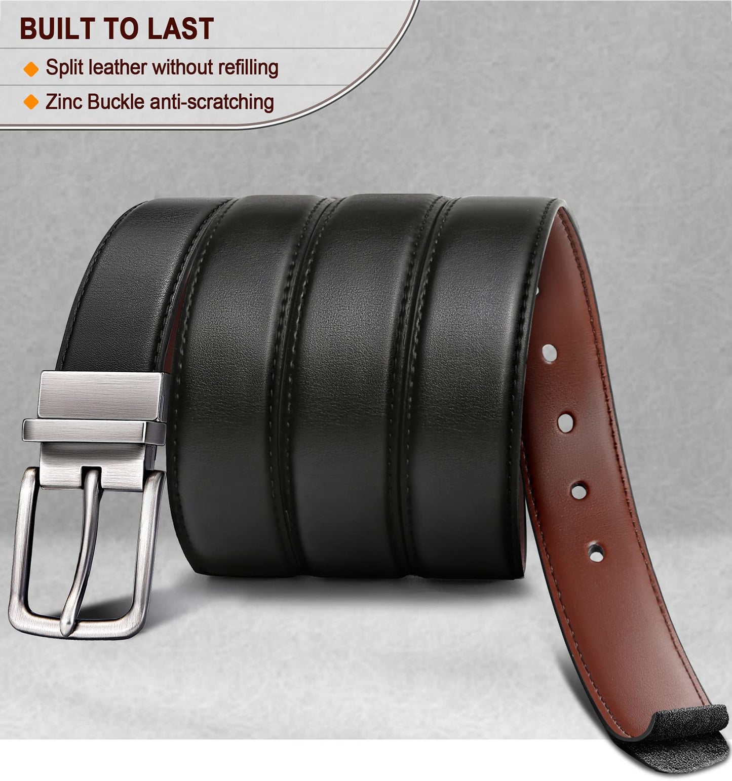 BULLIANT Men's Belt,Reversible Belt Adjustable For Gift Men 1.25"-Cut For Fit-2 Sides in 1 Belt(Not 2)(Black/Light Brown,38"-40" Waist Adjustable)
