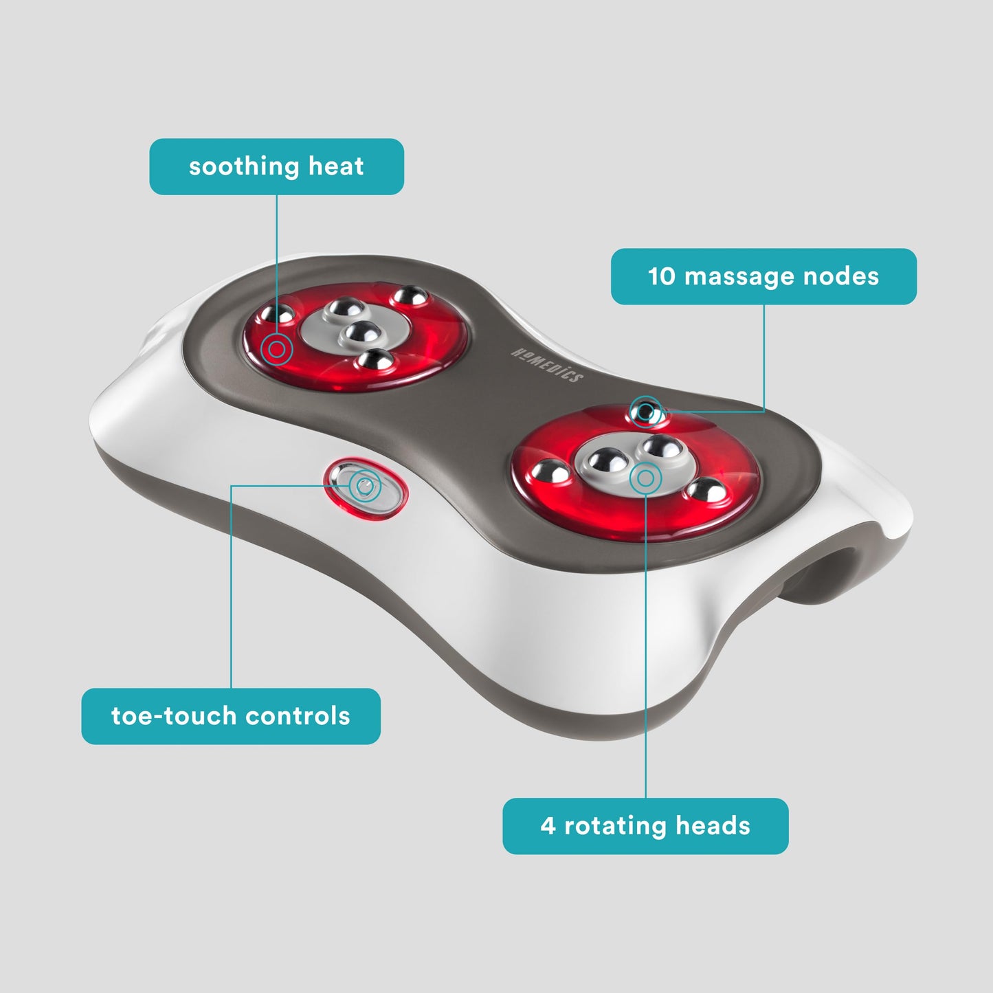 HoMedics Deluxe Shiatsu Foot Massager with Heat – Therapeutic Kneading & Rolling Foot Massager Machine, 4 Rotational Heads with 10 Massage Nodes, Toe-Touch Control