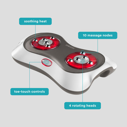 HoMedics Deluxe Shiatsu Foot Massager with Heat – Therapeutic Kneading & Rolling Foot Massager Machine, 4 Rotational Heads with 10 Massage Nodes, Toe-Touch Control