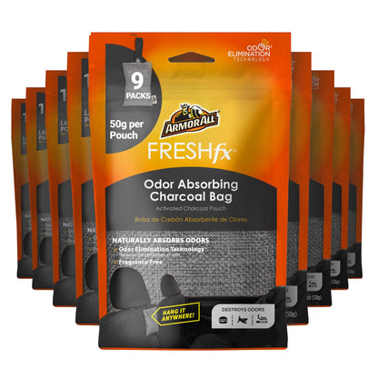 Armor All Fresh FX Charcoal Bag Deodorizer (9 Count) - Charcoal Deodorizer Bags for Cars, Natural Bamboo Car Air Freshener