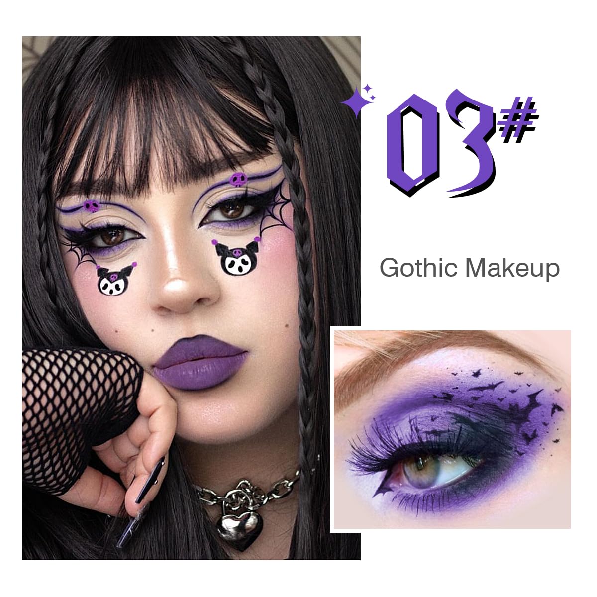 Afflano Goth Eyeshadow Palette Purple Blue, Multichrome Chrome Blue Purple Matte Black White Grey Dark Eye Shade, Gothic Halloween Makeup Eye Shadow Pallet for Joker Clown Cosplay SFX Makeup Costume