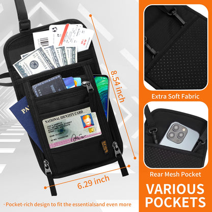 HOTEMIA Neck Wallet for Travel,Passport Holder Neck Pouch for Men Women with Adjustable Neck Strap and RFID Blocking (Orange)