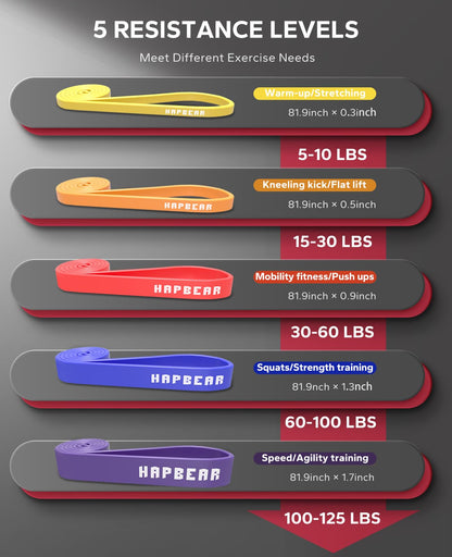 HAPBEAR Pull Up Assistance Bands - Pull Up Bands - Resistance Bands - Exercise Bands Resistance Bands Set of 5 - Workout Bands for Working Out, Stretching, Muscle Training