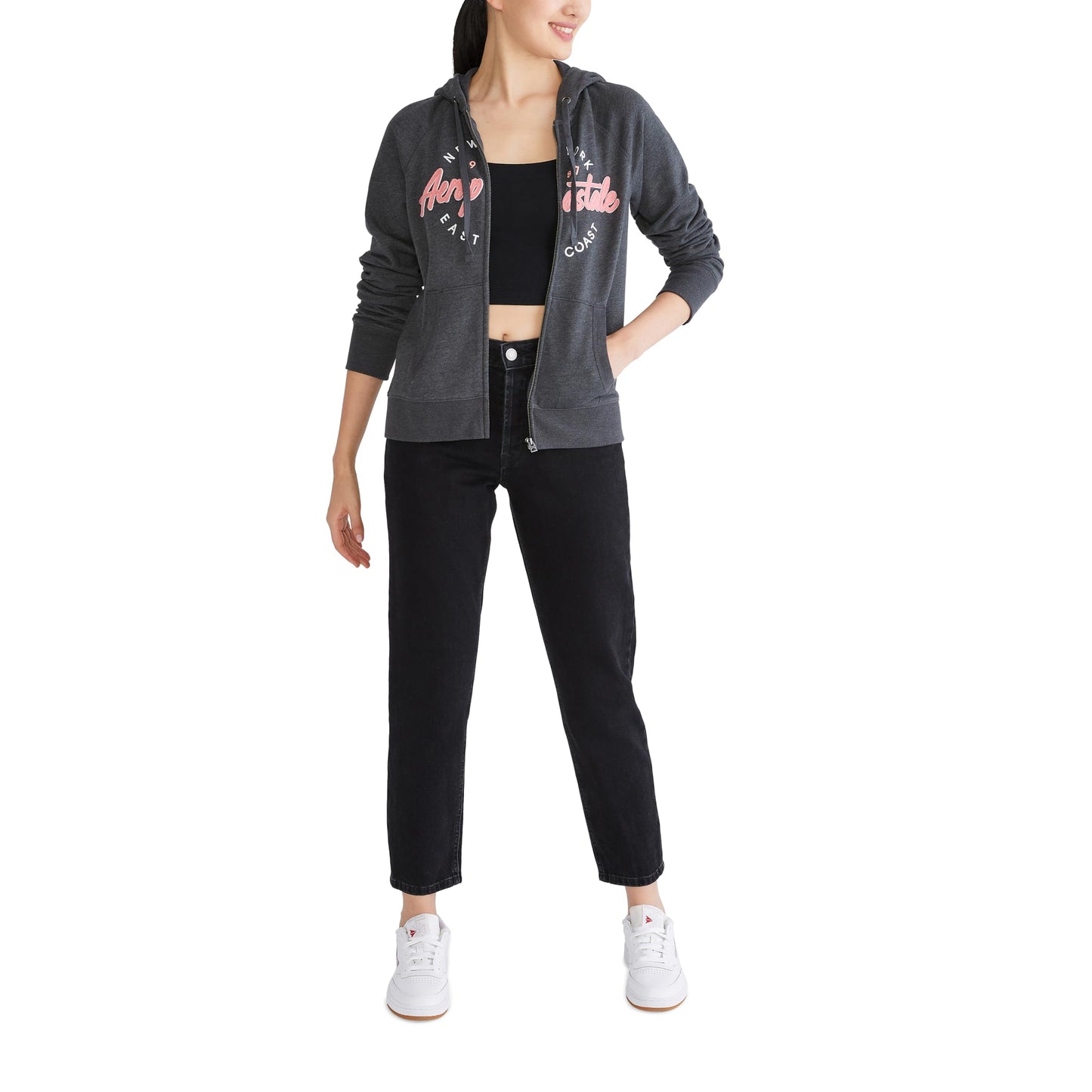 AEROPOSTALE Women's Aero Logo Full Zip Hoodie-Circle/Scripts, Light Heather Grey, Large