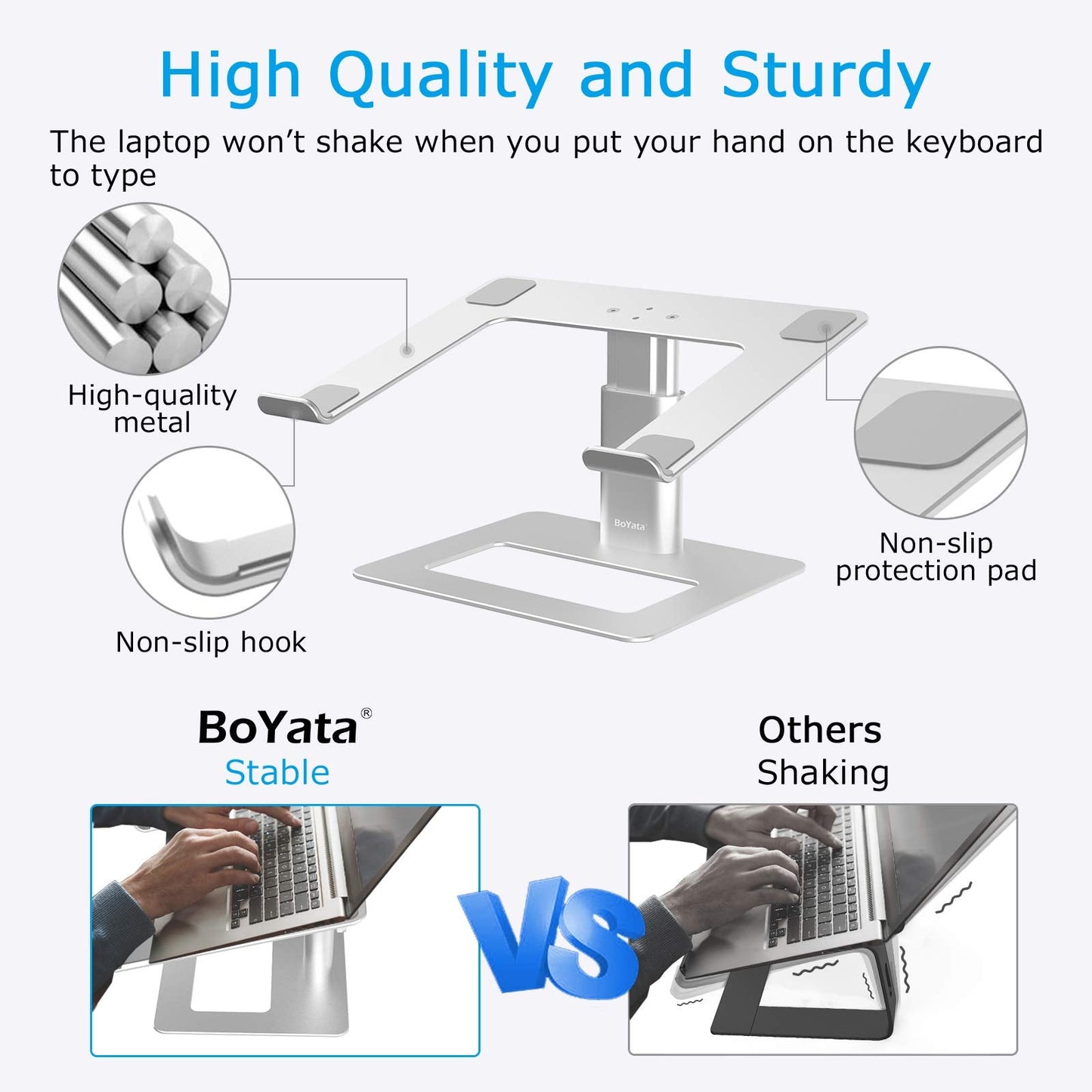 BoYata Laptop Stand, Ergonomic Aluminum Height Adjustable Computer Stand Laptop Riser Holder for Desk, Compatible with MacBook Pro/Air, Dell, Lenovo, HP, Samsung, More Laptops 11-17"