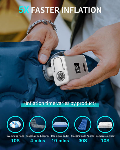 Air Pump for Inflatables Mini Air Mattress Pump Portable Electric Air Pump for Pool Floats,Swimming Rings, Sleeping Pads, Vacuum Storage Bags 5X with 5000mAh Battery & Light, USB Rechargeable