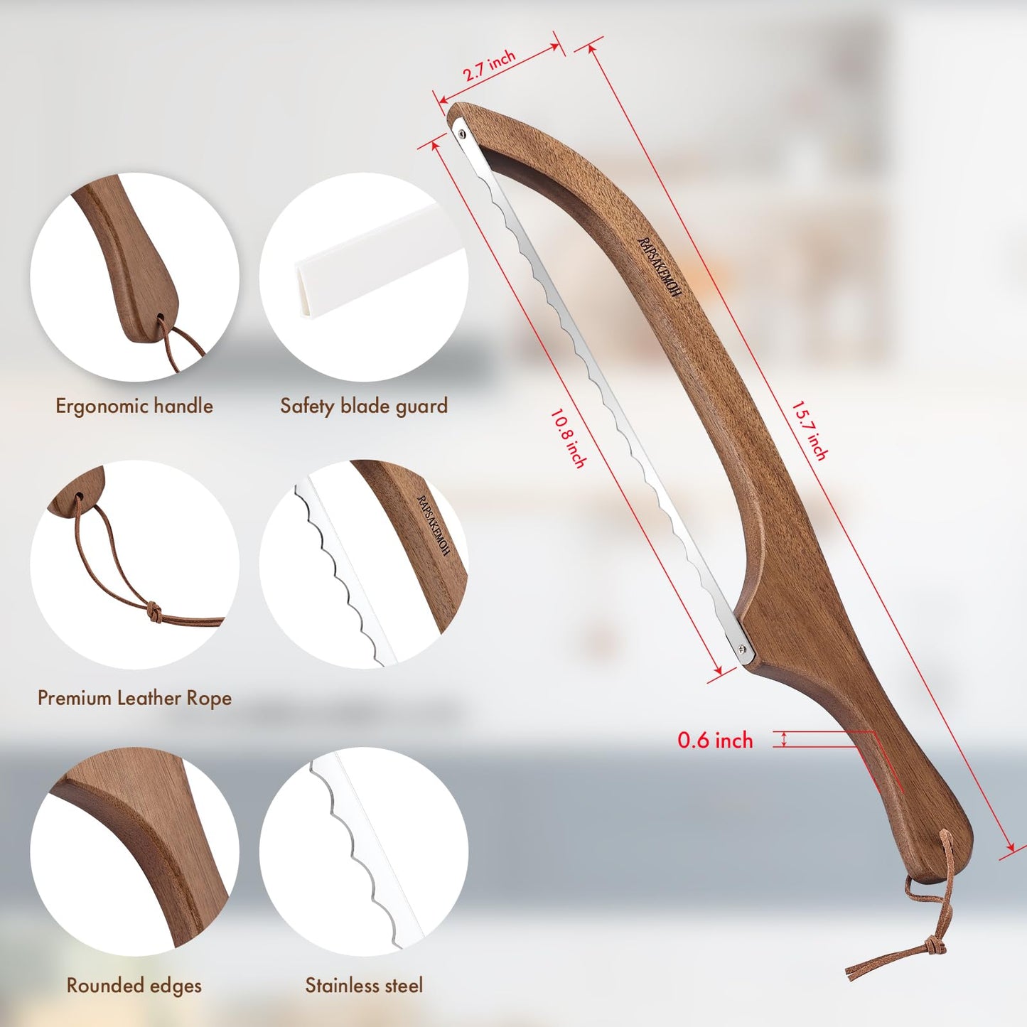 Bread Knife for Homemade Bread,Sourdough bread knife,15.7" Bread slicer for Homemade Bread, Baguettes and More Cuts Thin,Bow Design Easy to Cutting Even Slices