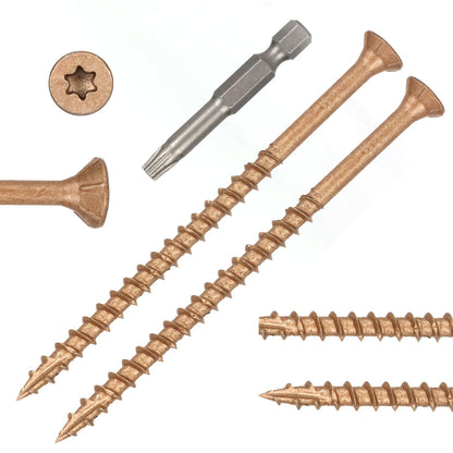Bobibbi Wood Screws #10 x 3-1/2’’, T25 Star Torx Drive Flat Head Deck Screws, Brown, 58Pcs (1lb)