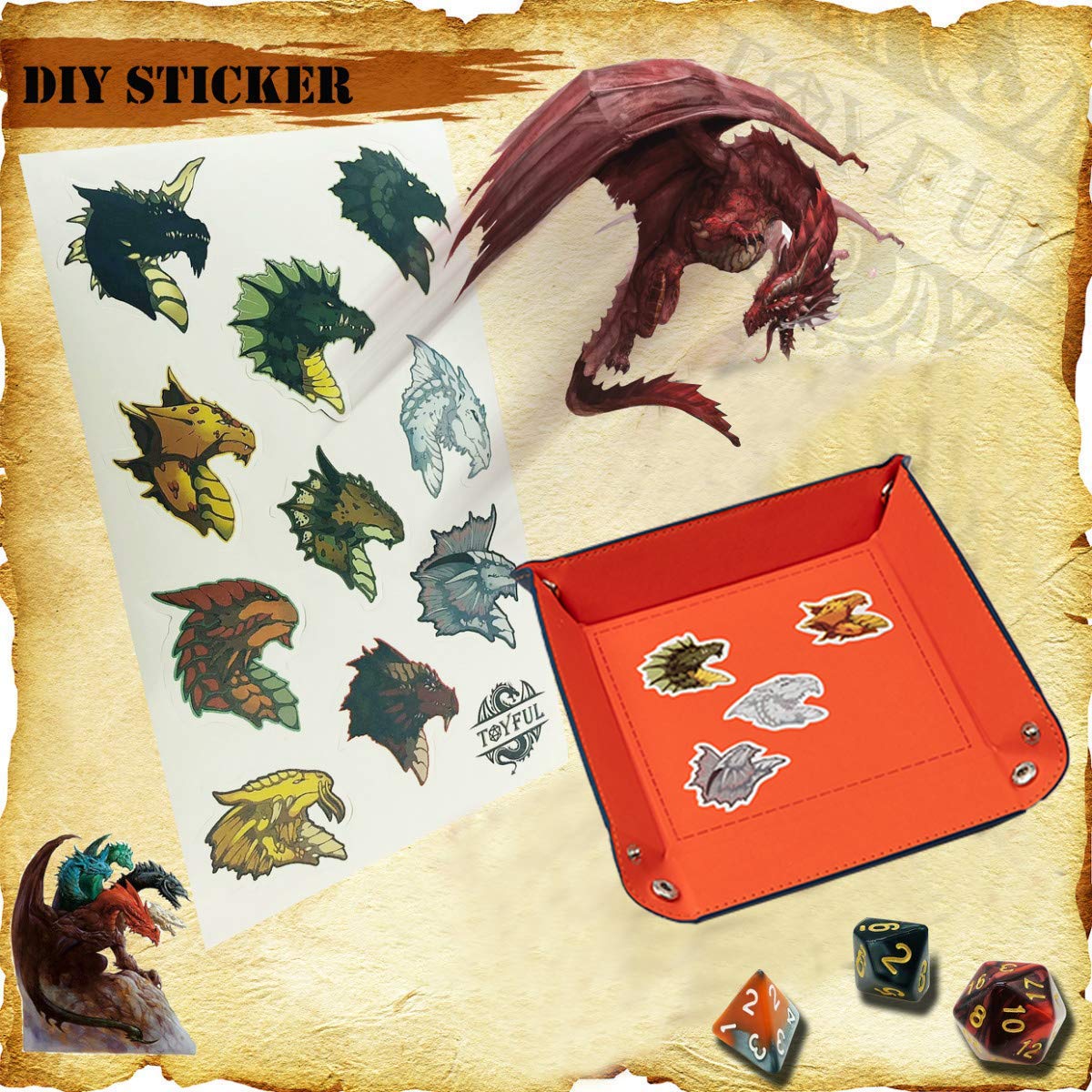 6 Sets DND Dice Polyhedral Dice Dungeons and Dragons Rolling Dice for RPG MTG Table Games Dice Bulk with Free Six Drawstring Bags and PU Leather D&D Dice Tray