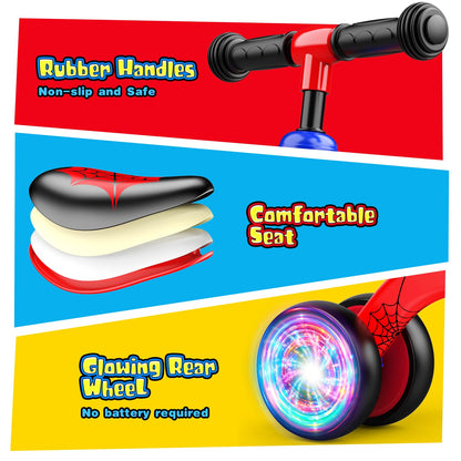 Aetyni Baby Balance Bike 1-2 Year Old: Spider Toddler Bike Baby Bike for 10-24 Month with Colorful Lighting & 4 Wheels First Riding on Toys Spider Easter Birthday Gifts for One Year Old Boy Girl Gifts