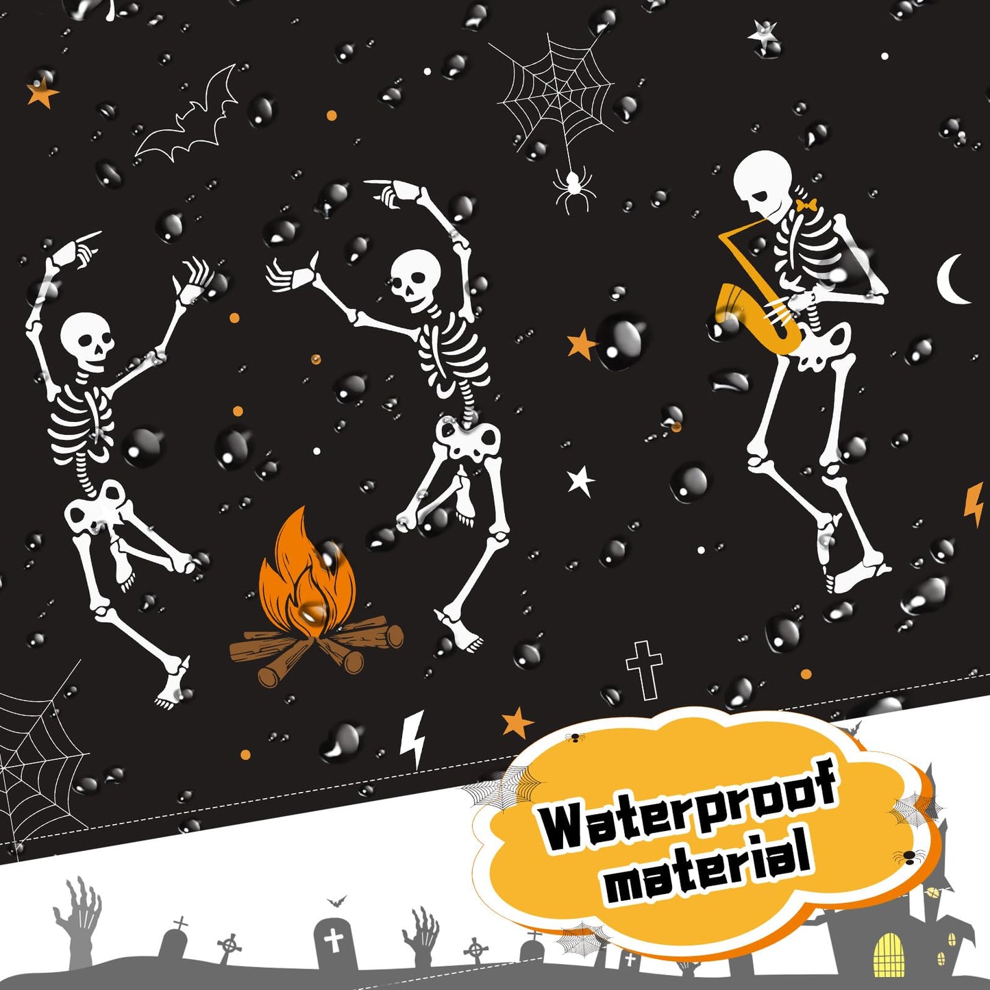 BOARDFEB Halloween Skull Shower Curtain for Bathroom 72 x 72 Inches Funny Black and White Gothic Skeleton Dance Water-Repellent Fabric Shower Curtains Pumpkins Dancing Bath Decor with 13 Hooks