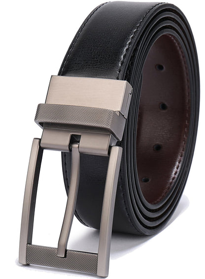 Belts for Men Reversible Leather 1.25" Waist Strap Fashion Dress Buckle Beltox(34-36,Sub-brushed Buckle Black/Brown)