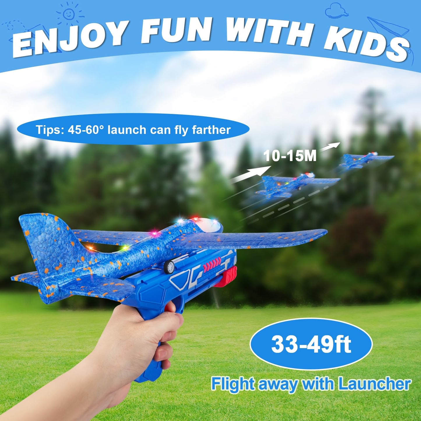 3 Pack Airplane Launcher Toy, 12.6" Foam Glider Led Plane, 2 Flight Mode Catapult Plane for Kids Outdoor Sport Flying Toys Gifts for 3 4 5 6 7 8 9 10 12 Year Old Boys Girls
