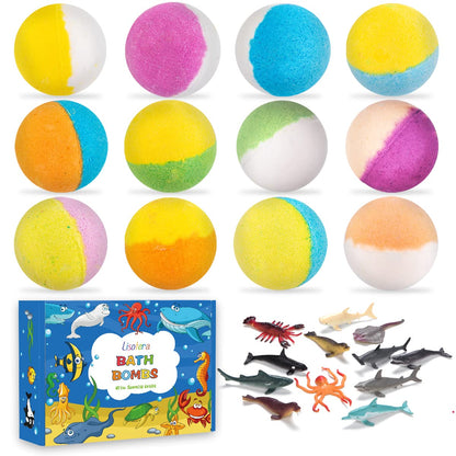 Bath Bombs for Kids with Surprise Inside - 12Pcs Kids Bubble Bath Fizzies with Sea Animal Toys, Gentle Safe for Skin Moisturize. Birthday Christmas Gifts for Boys Girls