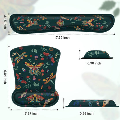 iCasso Ergonomic Mouse Pad with Wrist Rest, Keyboard Wrist Rest Mouse Wrist Rest, Made of Memory Foam, Easy Typing and Relieve Wrist Pain for Computer Keyboard Office(Green Butterfly)