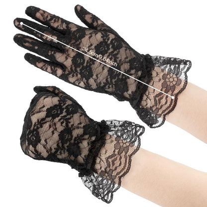 Black Lace Gloves for Halloween, Opera & Tea Party - Women's Fashion Masquerade Gloves