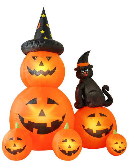 HOPOCO 6 FT Halloween Inflatable Decorations Spooky Ghost Pumpkin Lighted and Witch's Cat, Halloween Decorations Outdoor Inflatables Pumpkin Combo with Build-in LED Blow Up Inflatables for Yard Garden