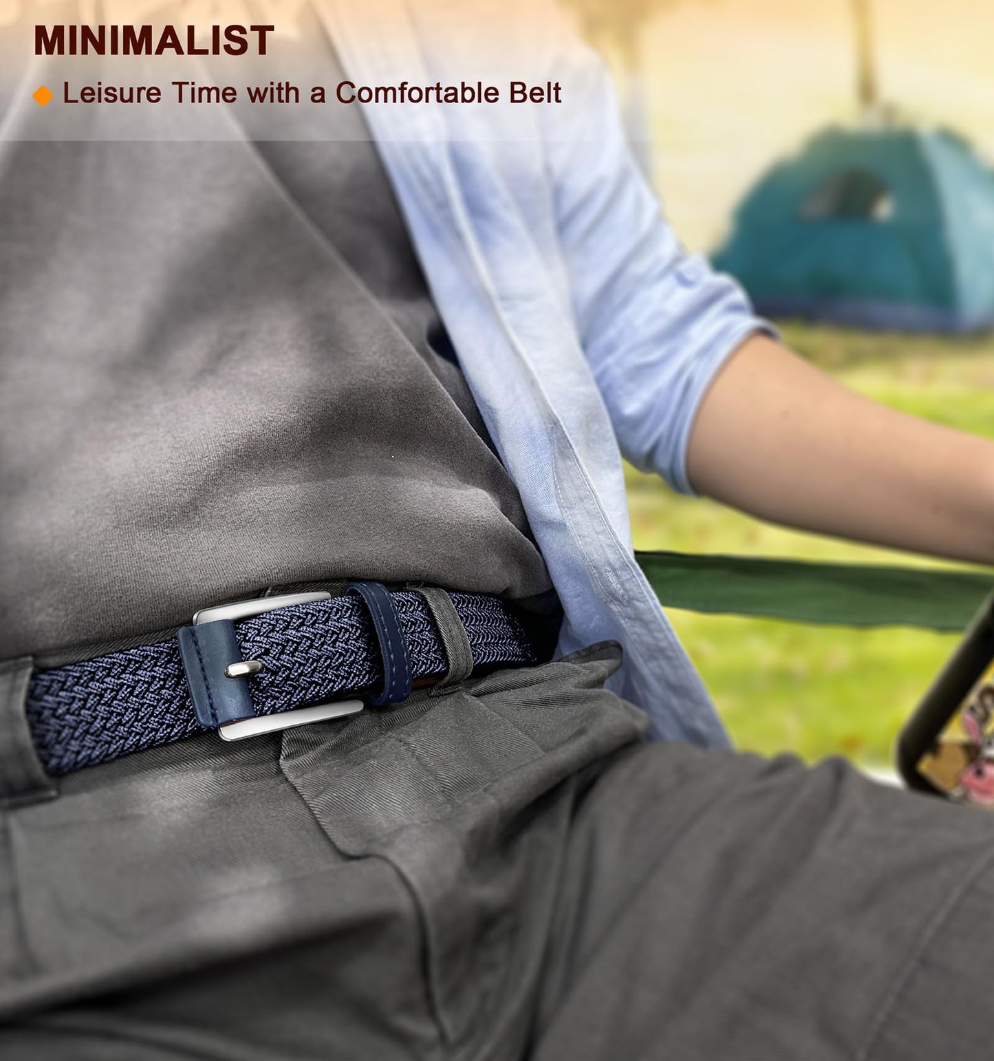 BULLIANT Stretch Belt Men,Mens Gift Woven Braided Web Belt 1 3/8 for Golf Casual Pants Shirts Jeans(Antique Blue,36"-40" Waist Adjustable)