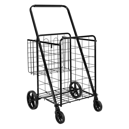 Amazon Basics Foldable Shopping Utility Cart with 360-Degree Wheels, Easy Assembly, Black, X-Large