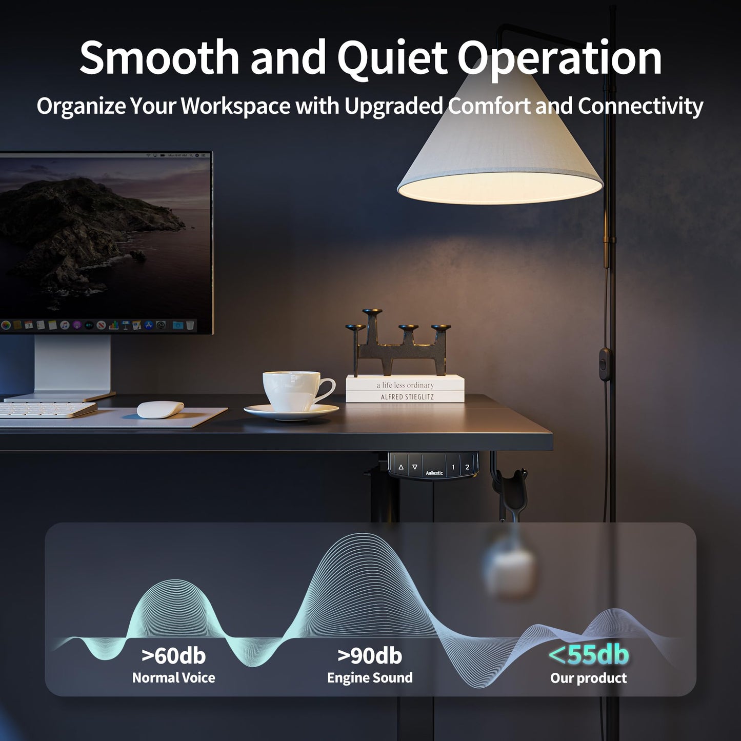 Agilestic Electric Standing Desk, 48 x 24 Inches Height Adjustable Desk, Sit Stand up for Work Office Home, Ergonomic Rising Gaming Computer Table with Memory Preset, Black