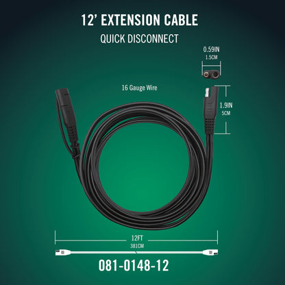 Battery Tender 12 Foot Extension SAE Cable - Designed for Use with Battery Tender Chargers - Quick Connect Plugs for Easy Connection to Motorcycle, Cars, ATVs and More - 081-0148-12