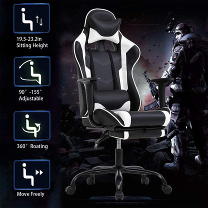 BestOffice Ergonomic Office, PC Gaming Desk Chair Executive PU Leather Computer Lumbar Support with Footrest Modern Task Rolling Swivel Chair for Women, Men(White)