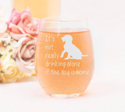 C M The Dog is Home Funny Stemless Wine Glass for Him, Her, Wife, Husband, Friend, Cute Dog Gift for Men Women - 17 oz (Style D1)