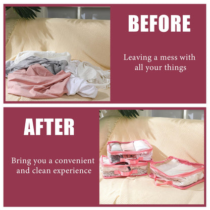 6 Pieces Large Clear Travel Packing Cube Clear Vinyl Zippered Storage Bags See Through Moving Bag PVC Multipurpose Pouch with Handle for Suitcase Shirts Dress Storage (Pink,11.8 x 10.2 x 3.9 Inch)