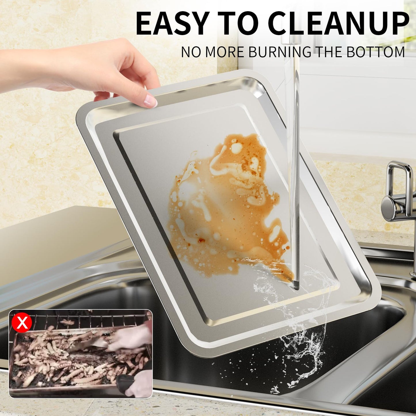 Air Fryer Basket, OPENICE 2 Set Air Fryer Pan and Crisper Tray for Oven, Non-stick Oven Air Fryer Basket for Baking and Crispy Foods - Large & Medium