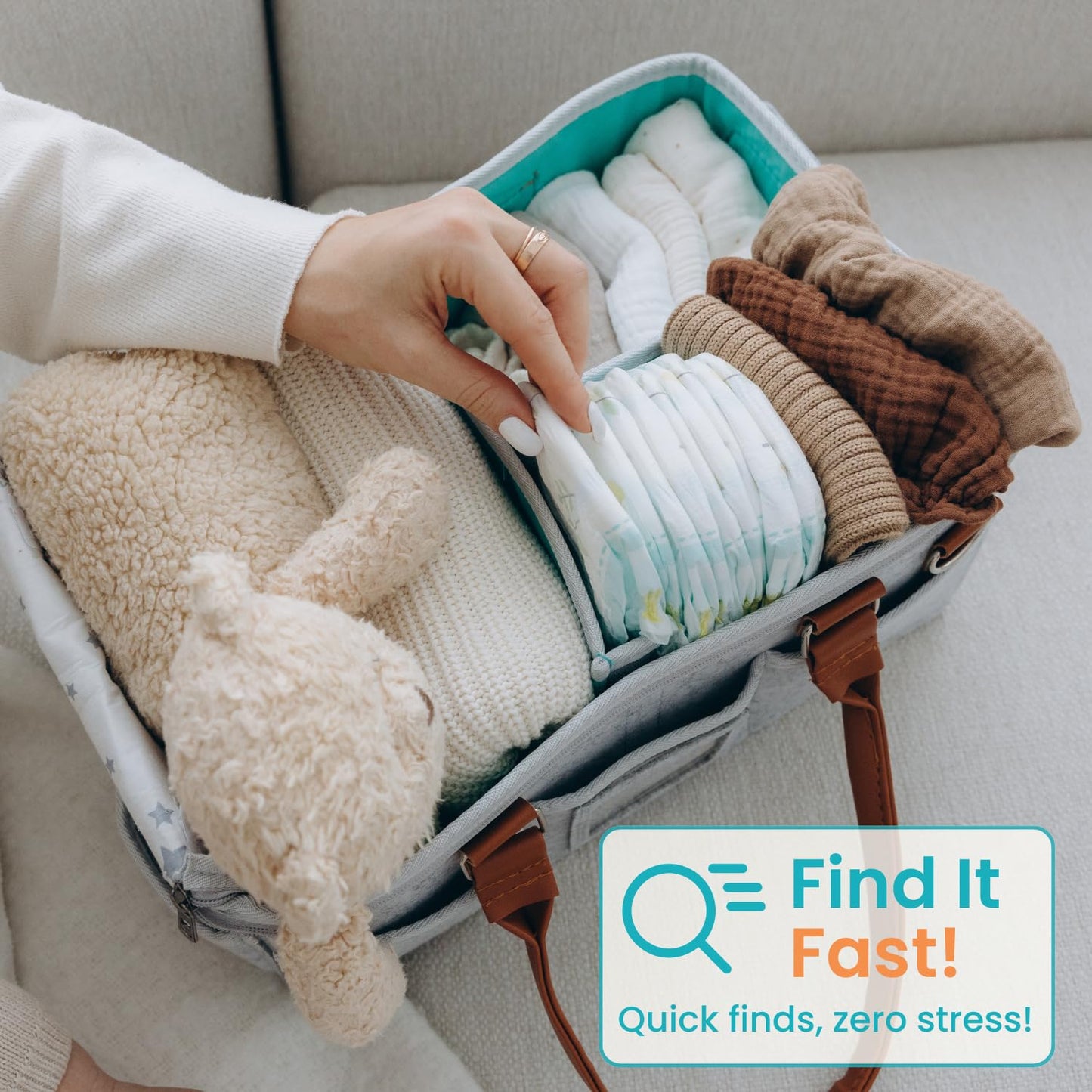 HOME FOR EACH Baby Diaper Caddy With Lid, Diaper Caddy Organizer for New Mom Gifts, Newborn Essentials Must Haves, Registry for Baby, Baby Registry Search, Baby Gift Basket Baby Must Haves Travel Bag